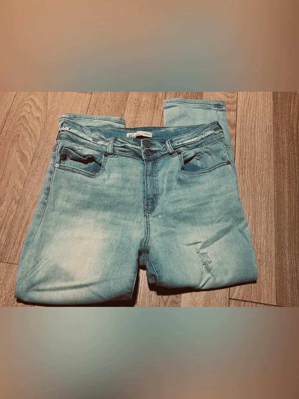 KanCan Faded Light Blue Skinny Jeans with Distressed Detail